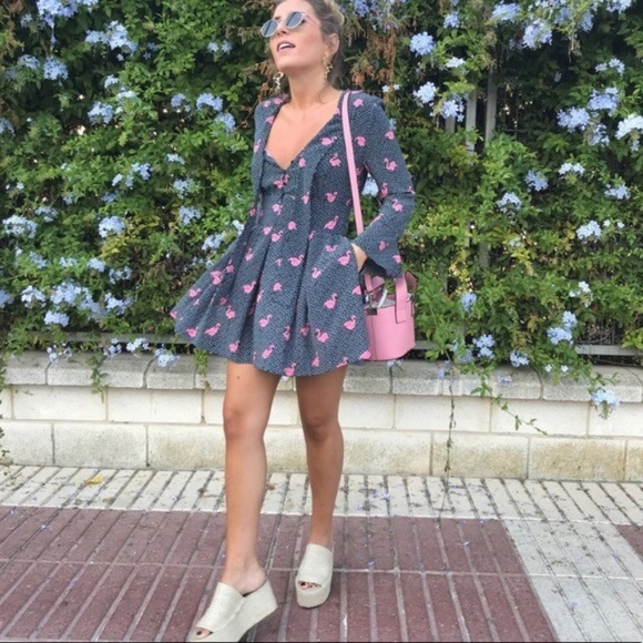 Zara Denim Flamingo Spotted Jumpsuit Romper Small - Picture 3 of 7